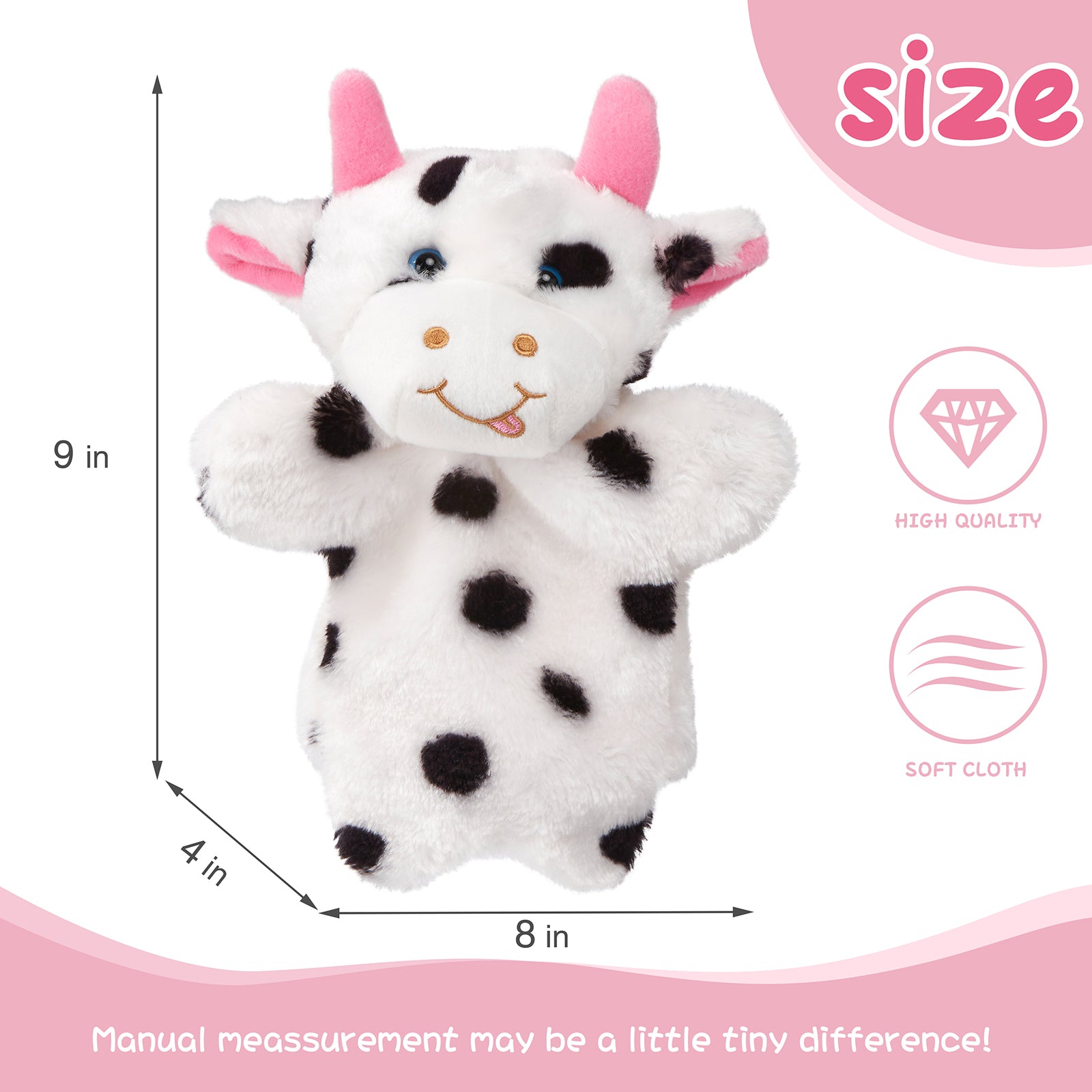 Athoinsu 9'' Vivid Cow Animal Image Hand Puppet Plush Toys - Glow Guards