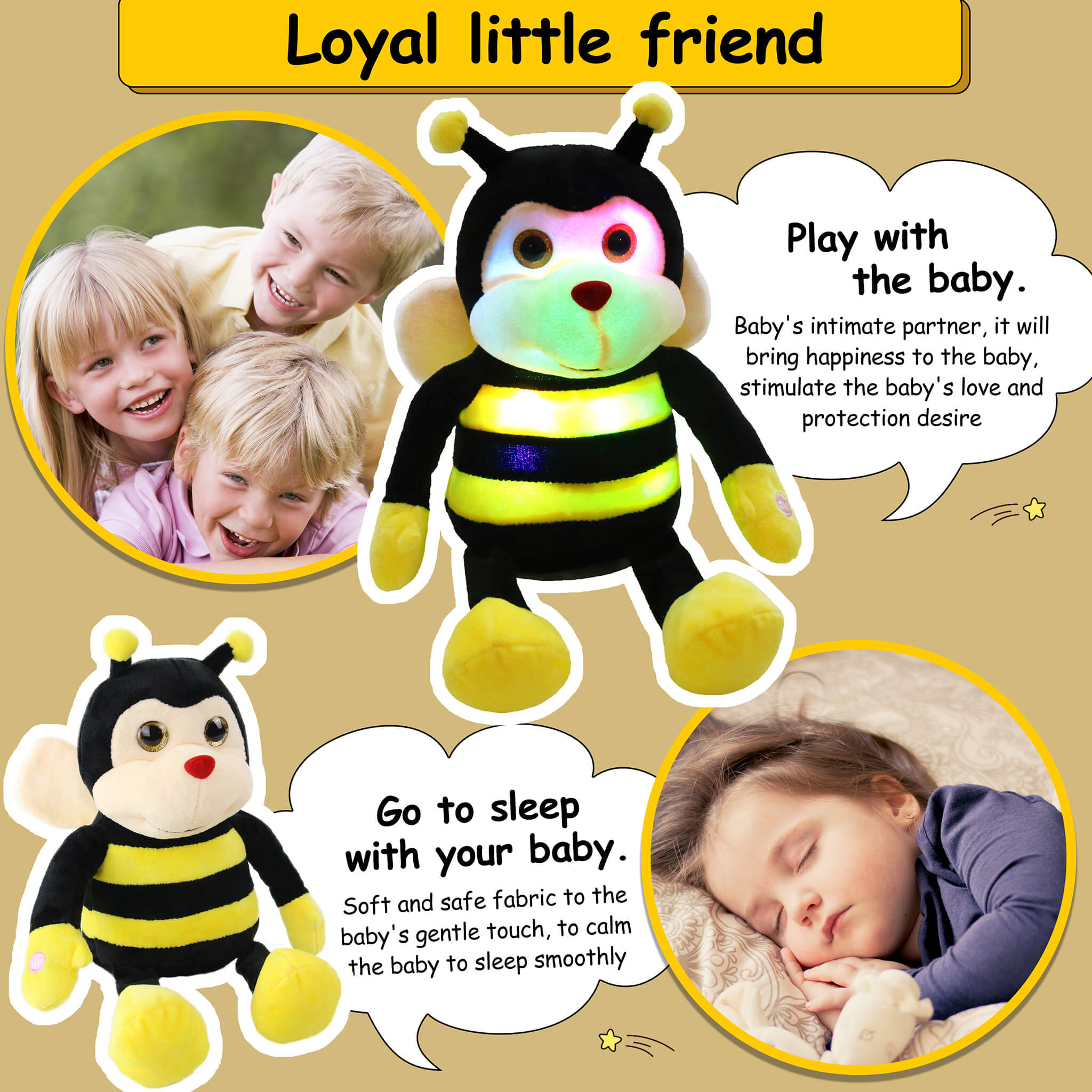 light up stuffed bumble bee plush toy, 10.5'' | Bstaofy - Glow Guards