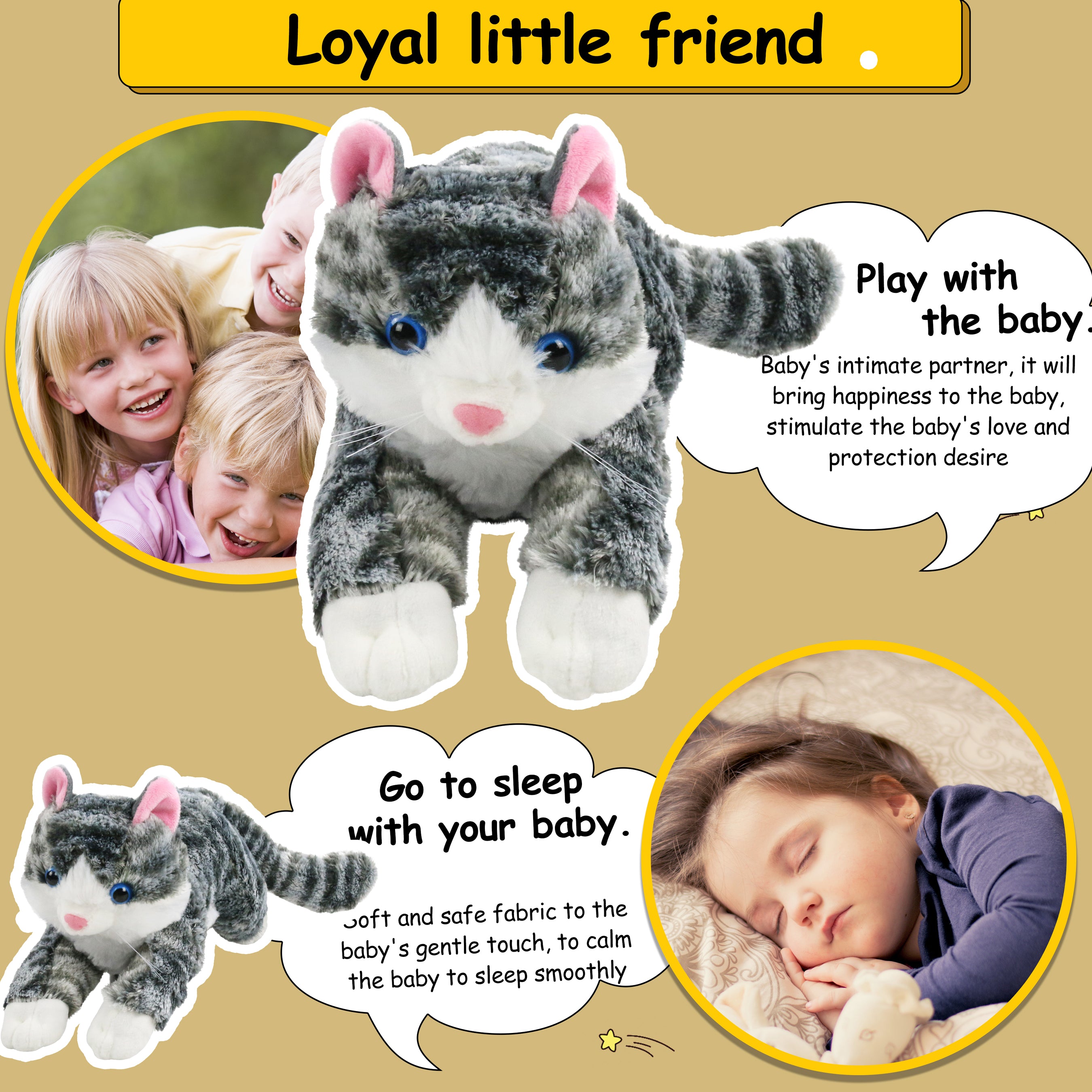 BSTAOFY Light up Kitty Stuffed Animal LED Sitting Cat Plush - Glow Guards