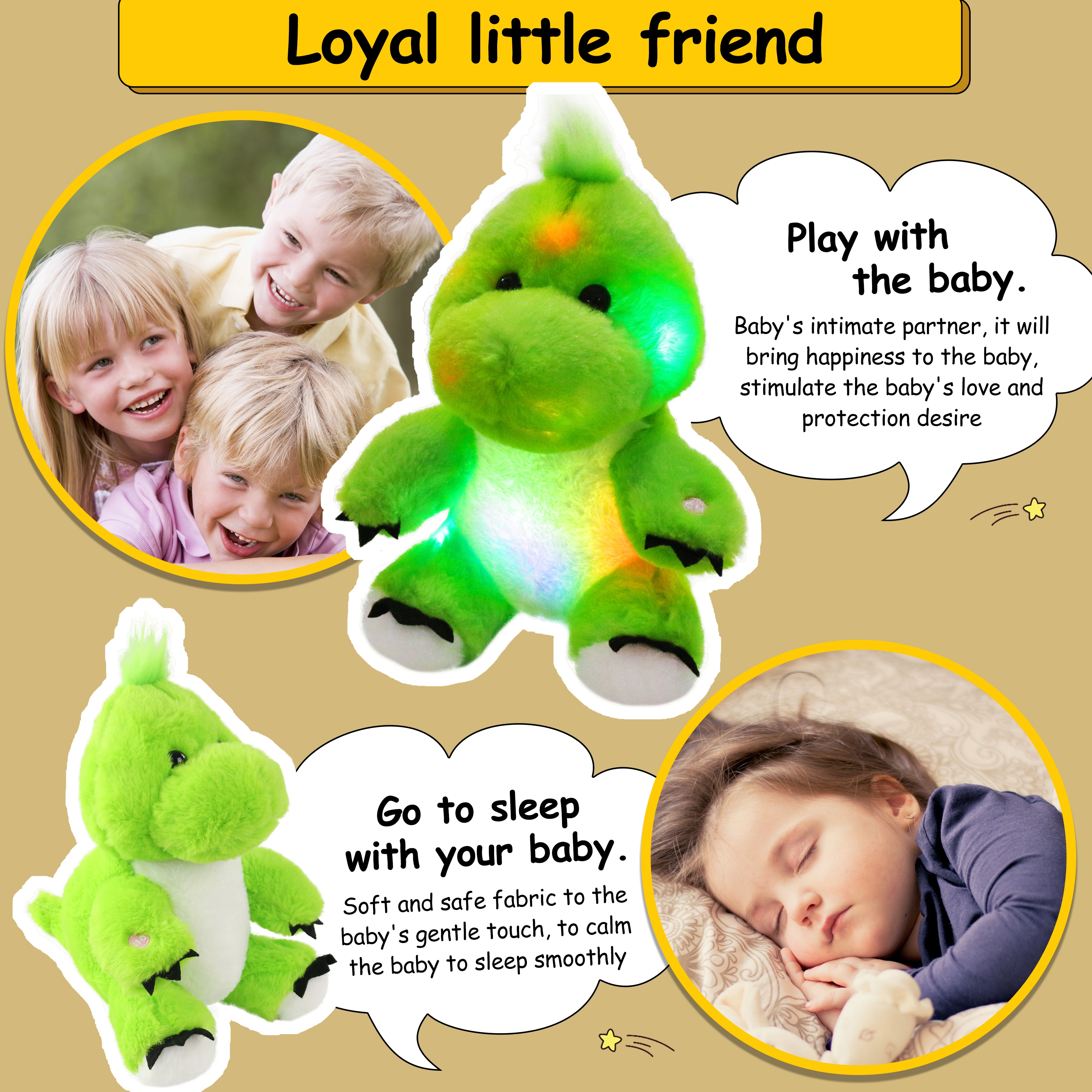 Bstaofy Musical Light Up Dinosaur Stuffed Animal Glow Green - Glow Guards