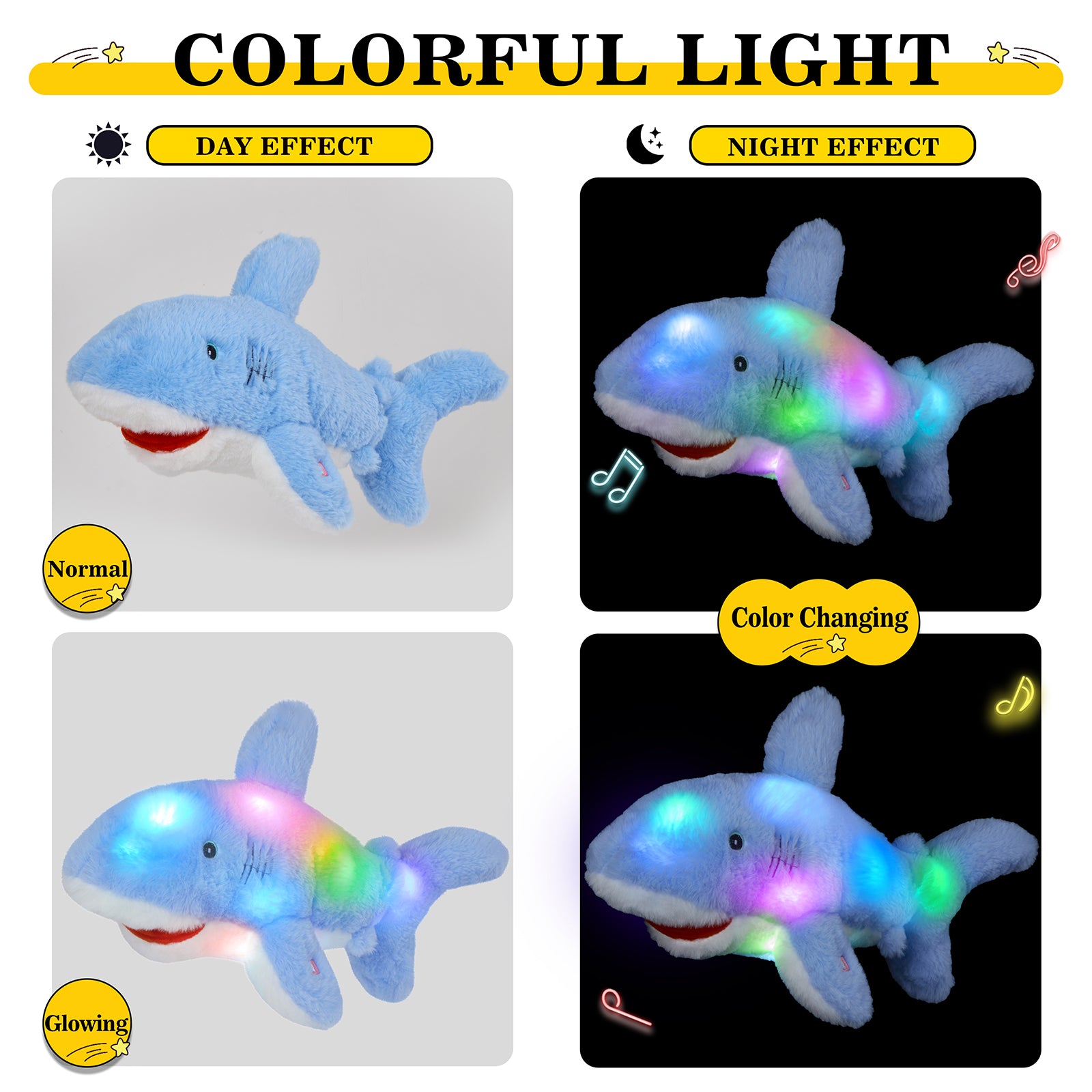 Bstaofy Musical Light up Shark Stuffed Animal Glow Plush - Glow Guards