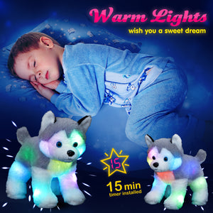Bstaofy 12'' Musical Light up Husky Puppy Realistic LED Singing Dog Soft Plush Toy - Glow Guards