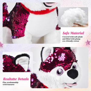 Athoinsu 9'' Flip Sequin Stuffed Husky Puppy Plush - Glow Guards