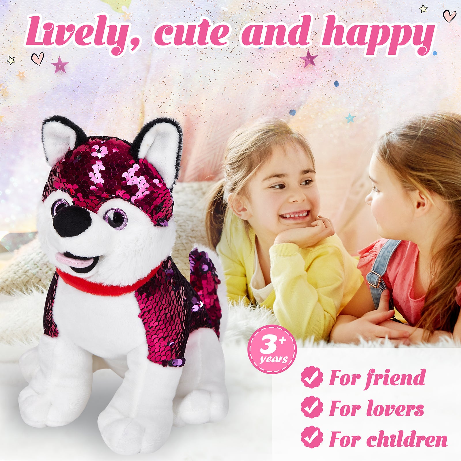 Athoinsu 9'' Flip Sequin Stuffed Husky Puppy Plush - Glow Guards