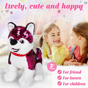 Athoinsu 9'' Flip Sequin Stuffed Husky Puppy Plush - Glow Guards
