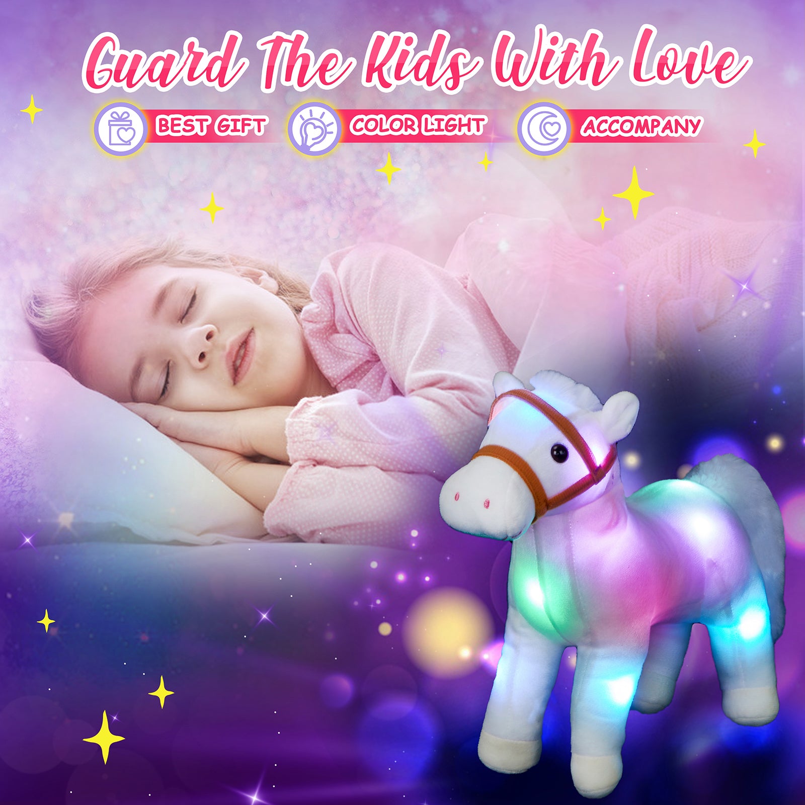 Athoinsu 12'' Light up White Horse LED Stuffed Animals - Glow Guards
