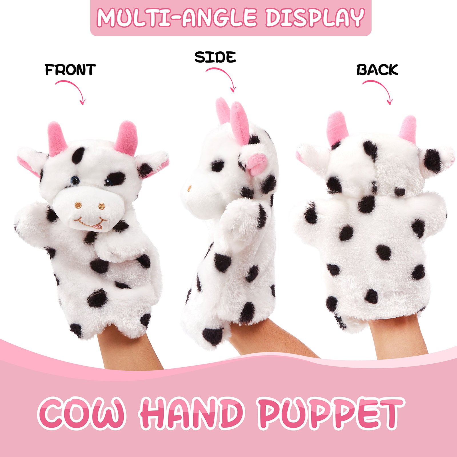 Athoinsu 9'' Vivid Cow Animal Image Hand Puppet Plush Toys - Glow Guards
