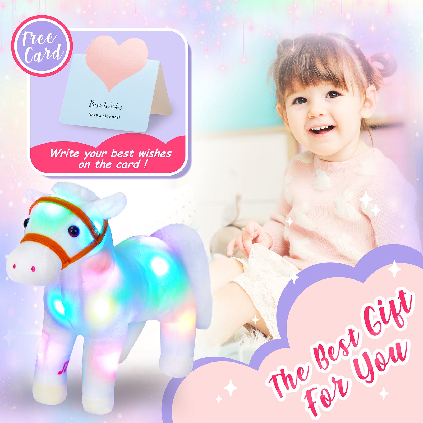 Athoinsu 12'' Light up White Horse LED Stuffed Animals - Glow Guards