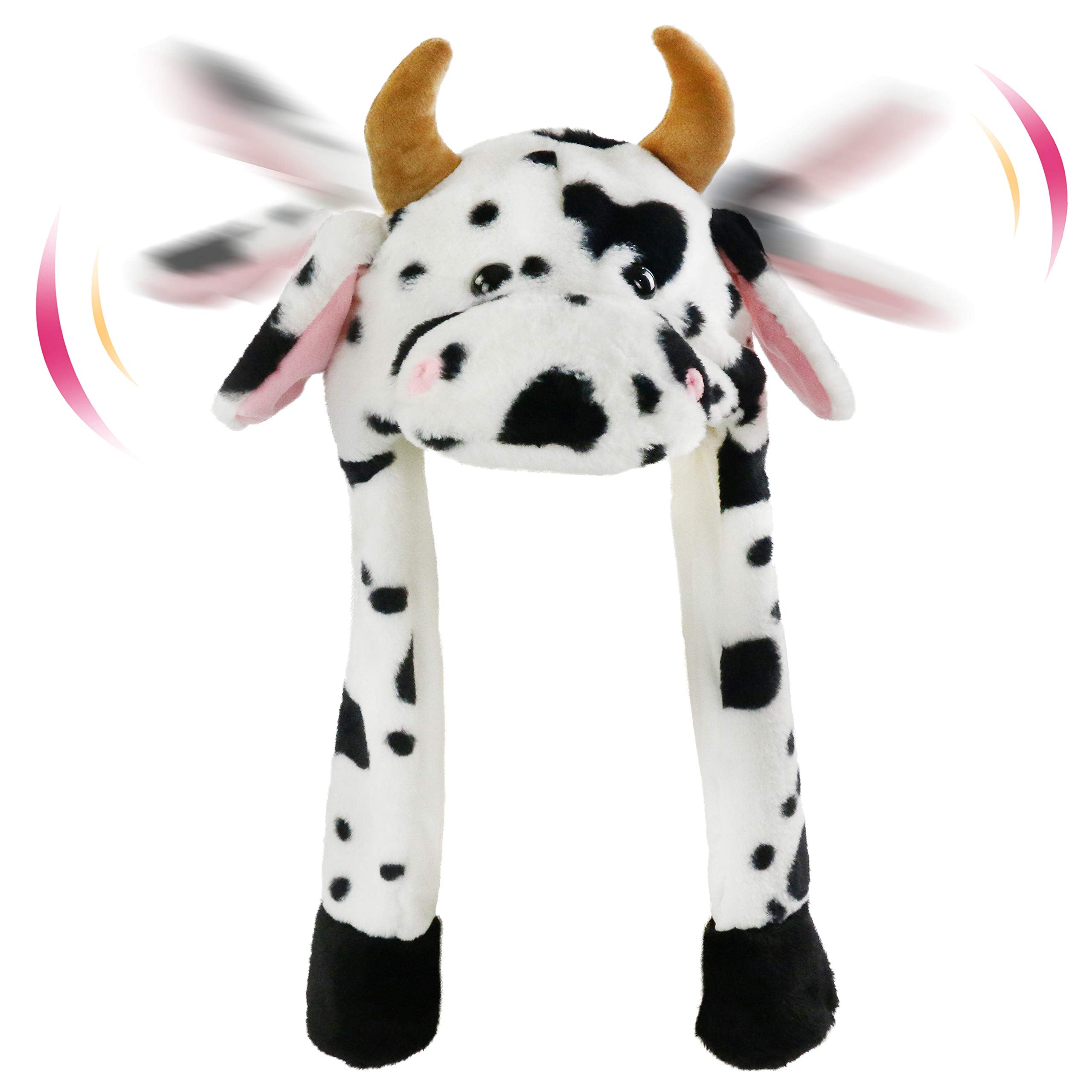 SpecialYou Plush Animal Hat Cow Ear Moving Jumping Hats Funy Interactive Hat for Kids Girl Boy Cosplay Christmas Party Holiday Hat