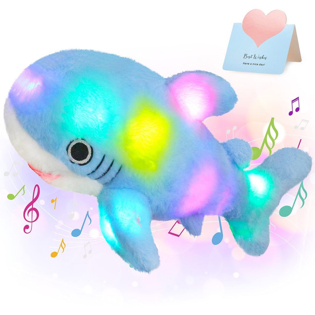 Glow Guards 16'' Light up Musical Shark Stuffed Animal Ocean Life Plush Toy Pillow with LED Night Lights Lullabies Glow Singing Birthday Children's Day for Toddler Kids, Blue