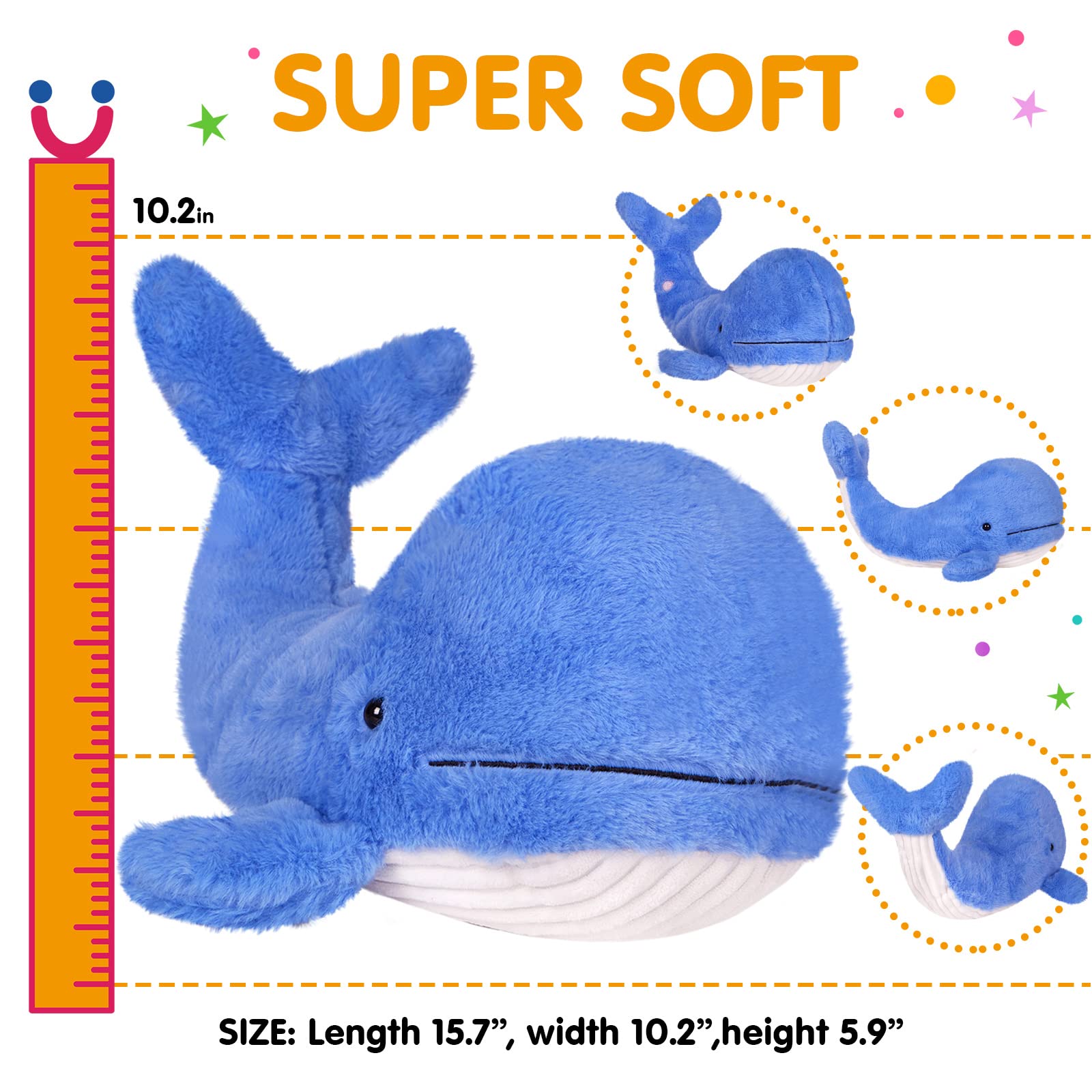 SpecialYou 18" Light up Whale Musical Stuffed Animal Nightlight Singing Glowing LED Ocean Plush Toy Gift for Kids Toddlers, Blue