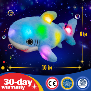Glow Guards 16'' Light up Musical Shark Stuffed Animal Ocean Life Plush Toy Pillow with LED Night Lights Lullabies Glow Singing Birthday Children's Day for Toddler Kids, Blue