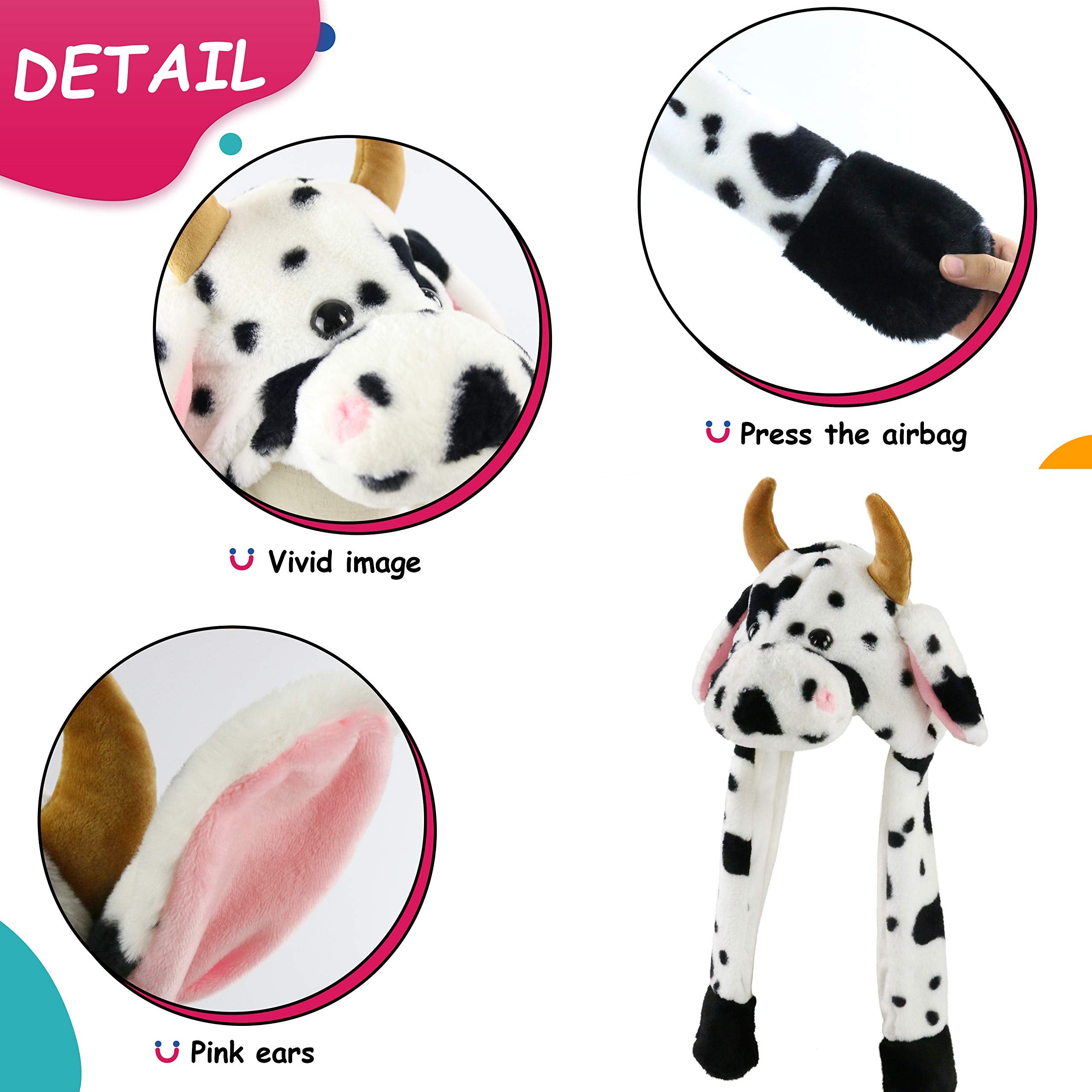 SpecialYou Plush Animal Hat Cow Ear Moving Jumping Hats Funy Interactive Hat for Kids Girl Boy Cosplay Christmas Party Holiday Hat