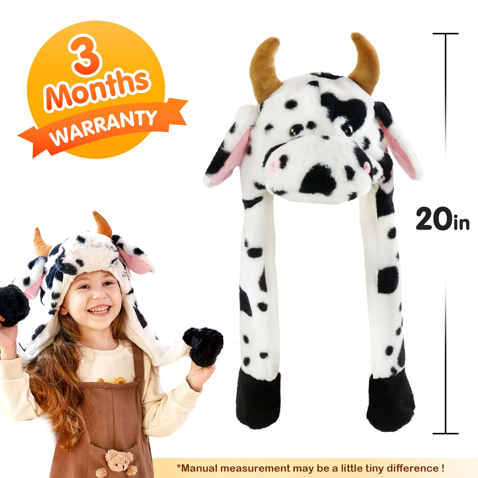 SpecialYou Plush Animal Hat Cow Ear Moving Jumping Hats Funy Interactive Hat for Kids Girl Boy Cosplay Christmas Party Holiday Hat