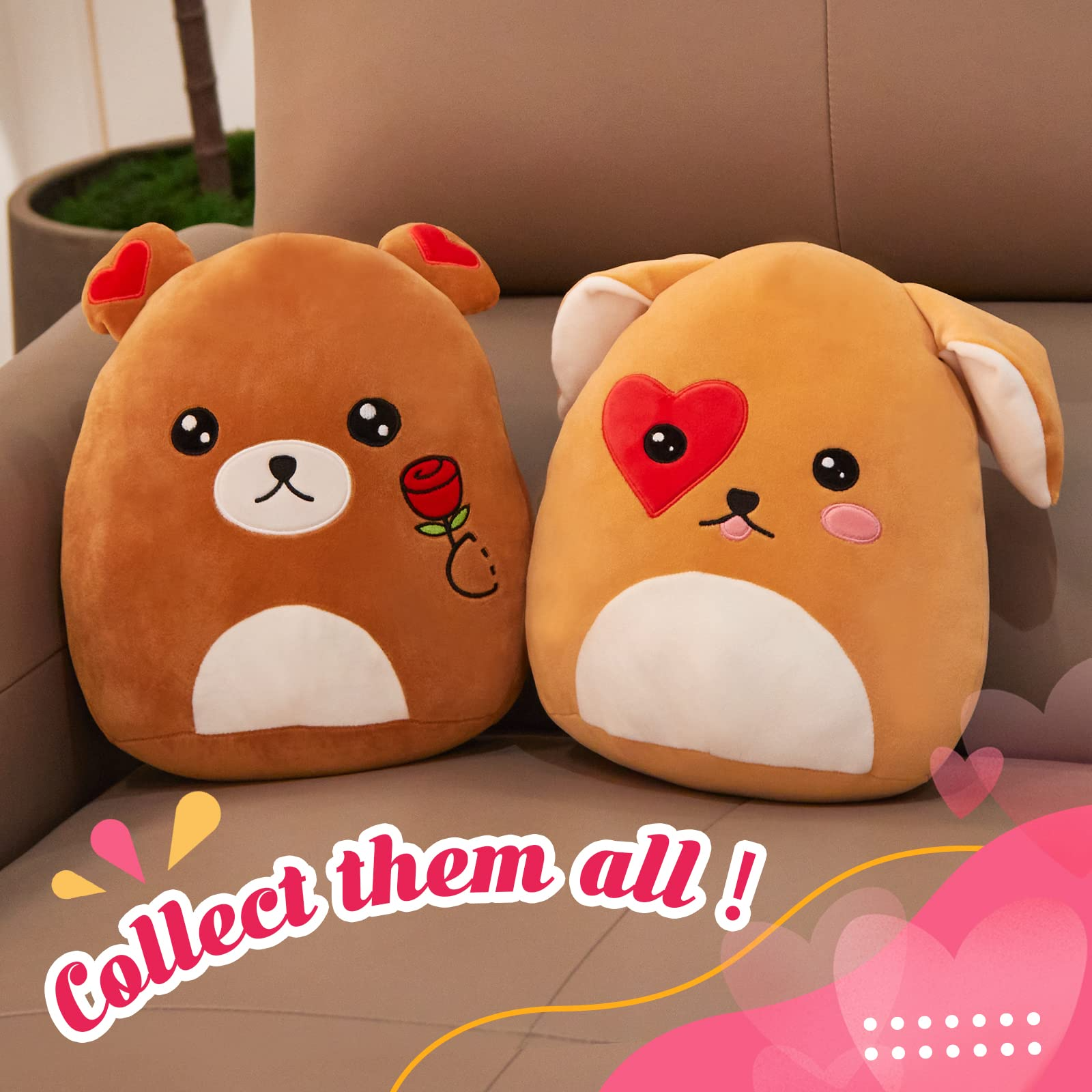 CozyWorld 11.5" Super Soft Stuffed Puppy Dog Animals Plush Pillow Romantic Cute Heart Love You Valentine’s Hugging Toy Home Decor Gifts for Kids Girlfriends