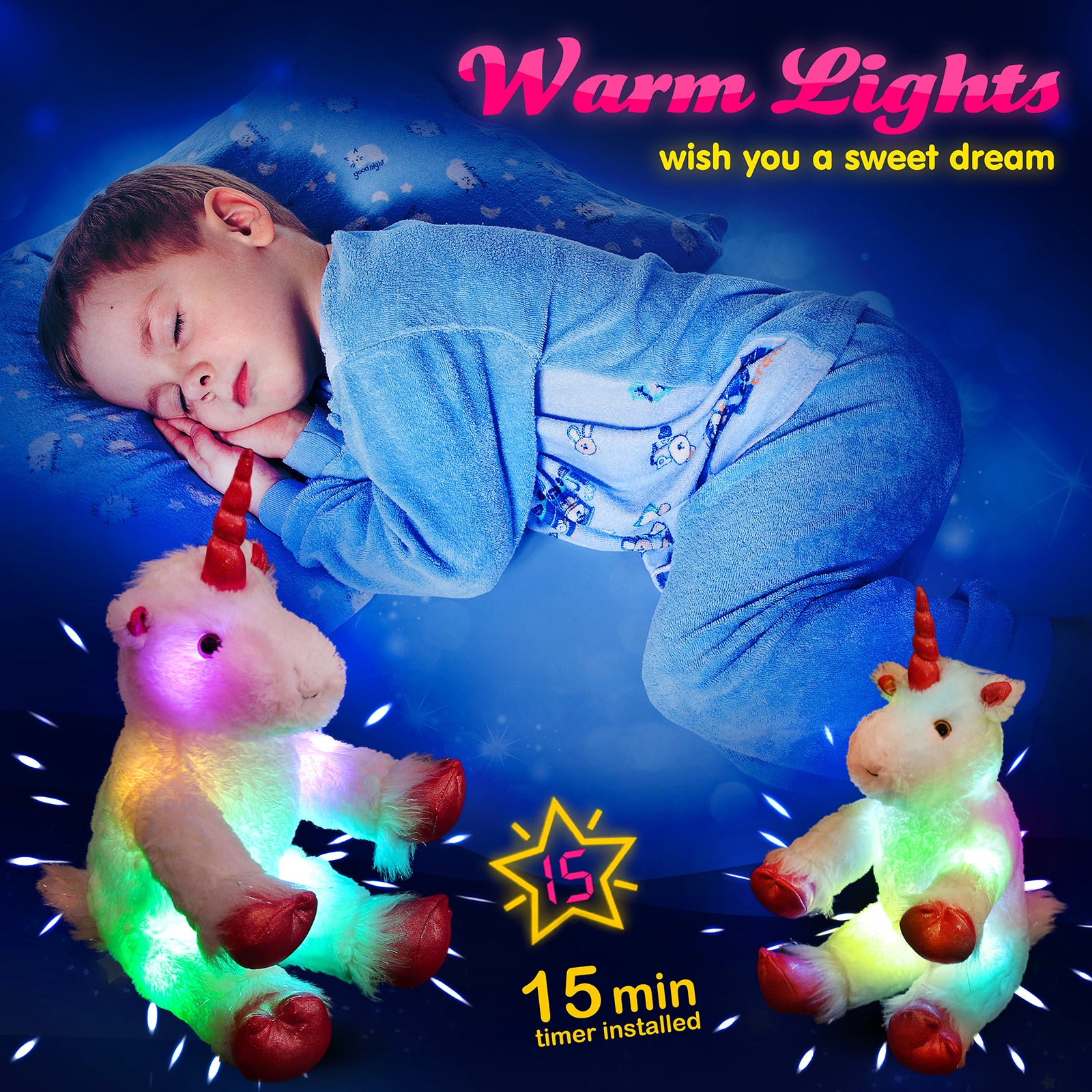 Wewill Light up Unicorn LED Stuffed Animal Soft White Plush Glow Toy - Glow Guards