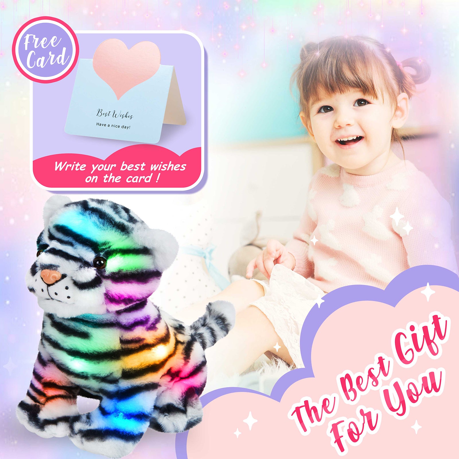 Athoinsu 10'' Light up Stuffed Tiger LED Animals - Glow Guards