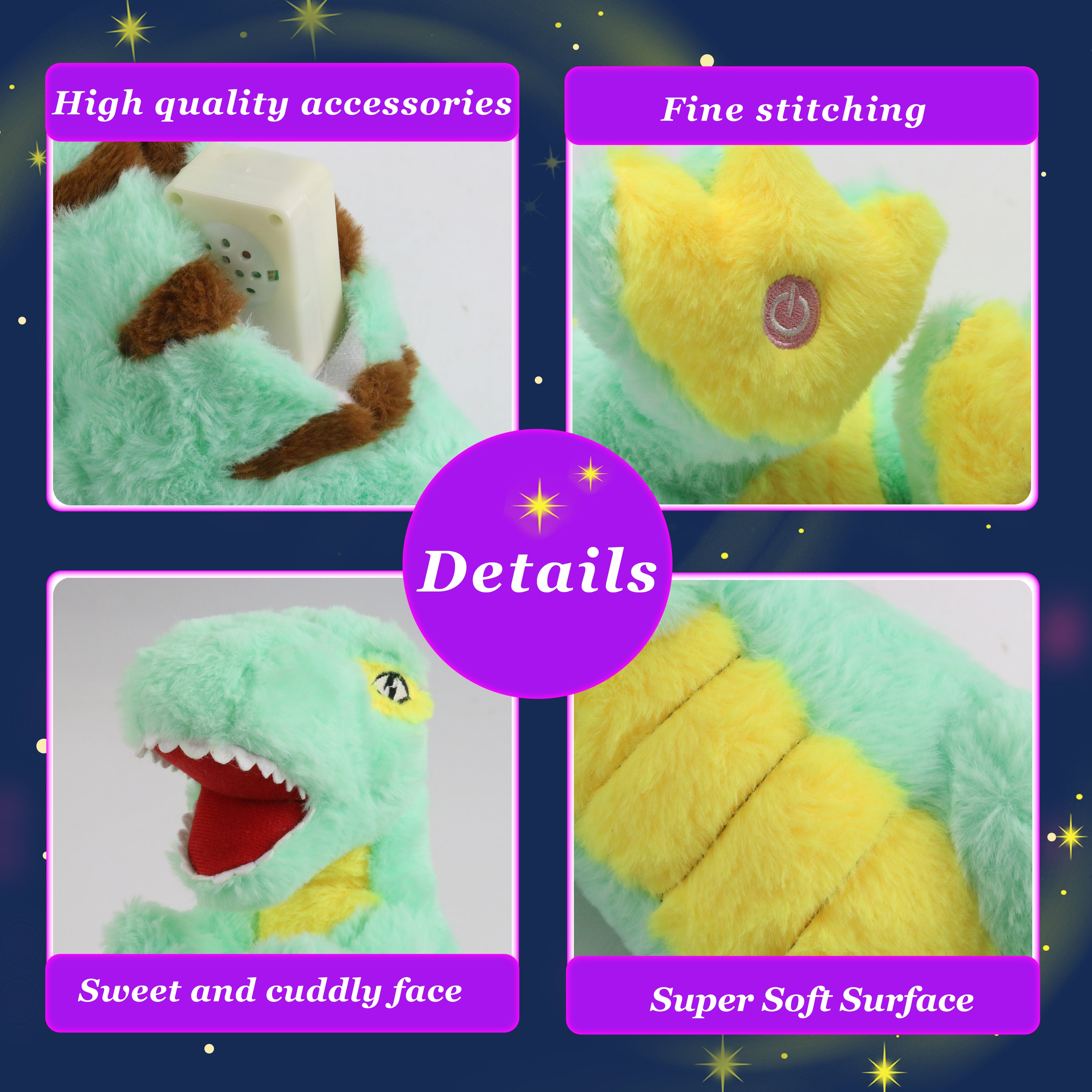 Glow Guards 14’’ Light up Musical T-Rex Stuffed Dinosaur Tyrannosaurus Soft Plush Toy - Glow Guards