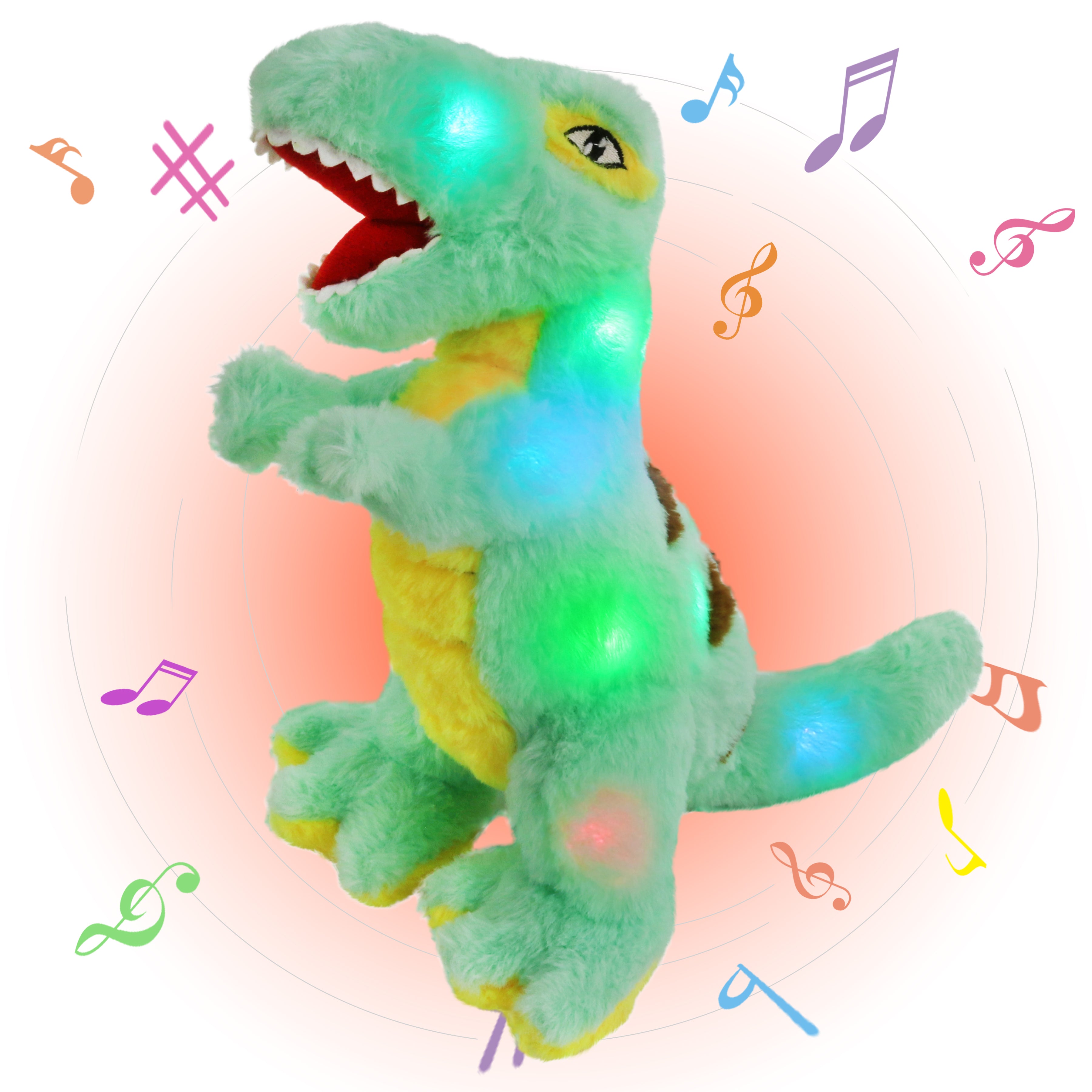 Glow Guards 14’’ Light up Musical T-Rex Stuffed Dinosaur Tyrannosaurus Soft Plush Toy - Glow Guards
