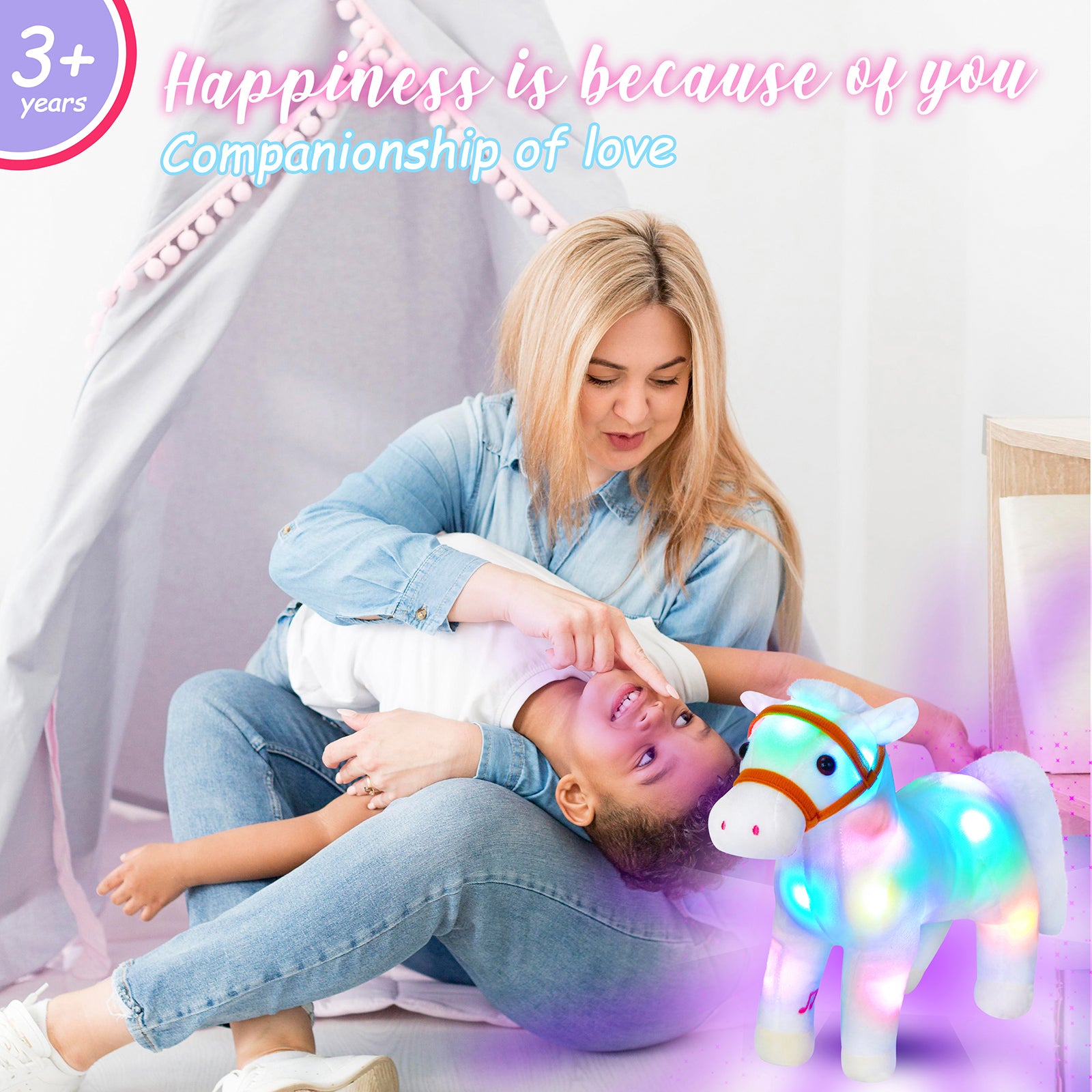 Athoinsu 12'' Light up White Horse LED Stuffed Animals - Glow Guards