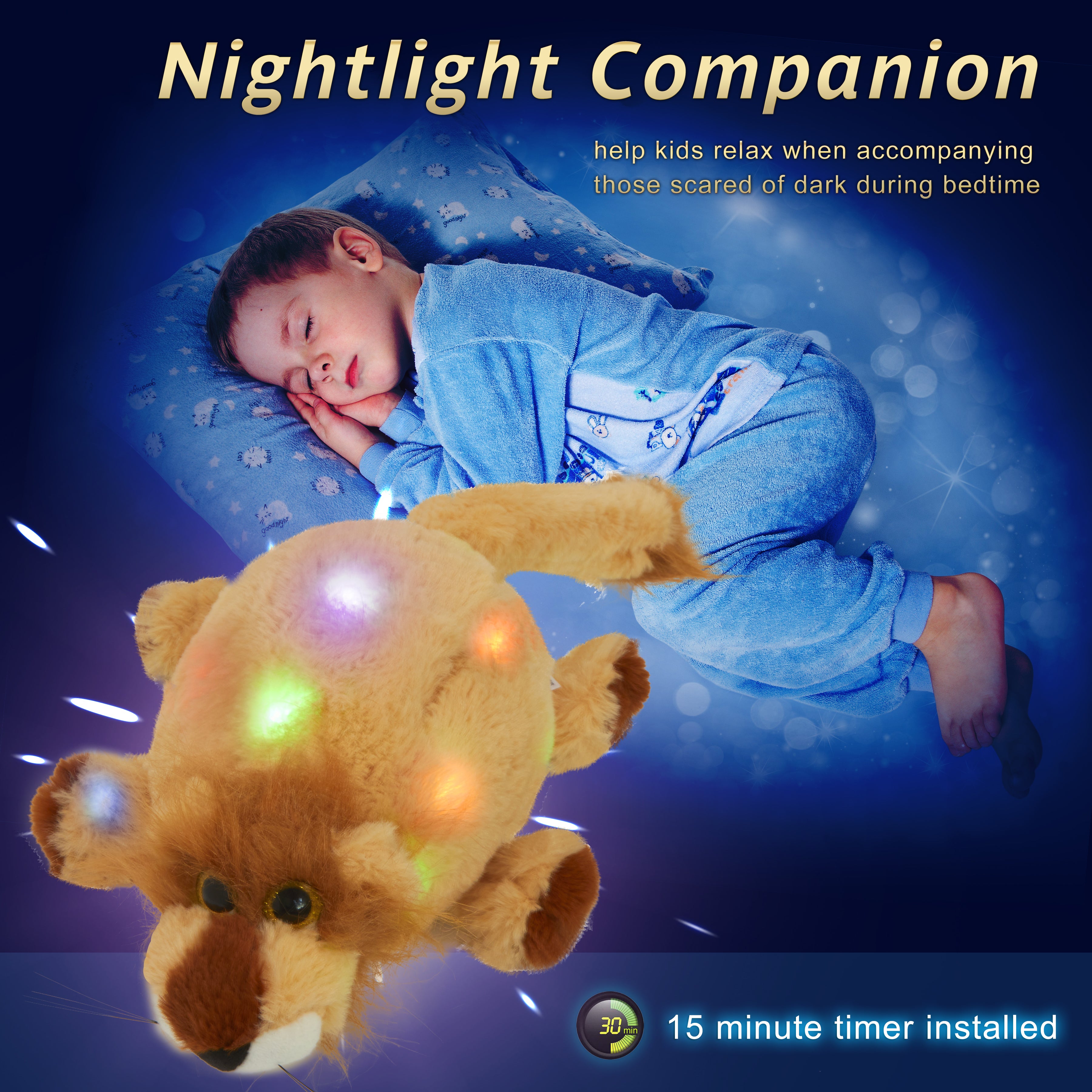 Bstaofy 12’’ Light up Round Stuffed Lion LED Soft Plush - Glow Guards