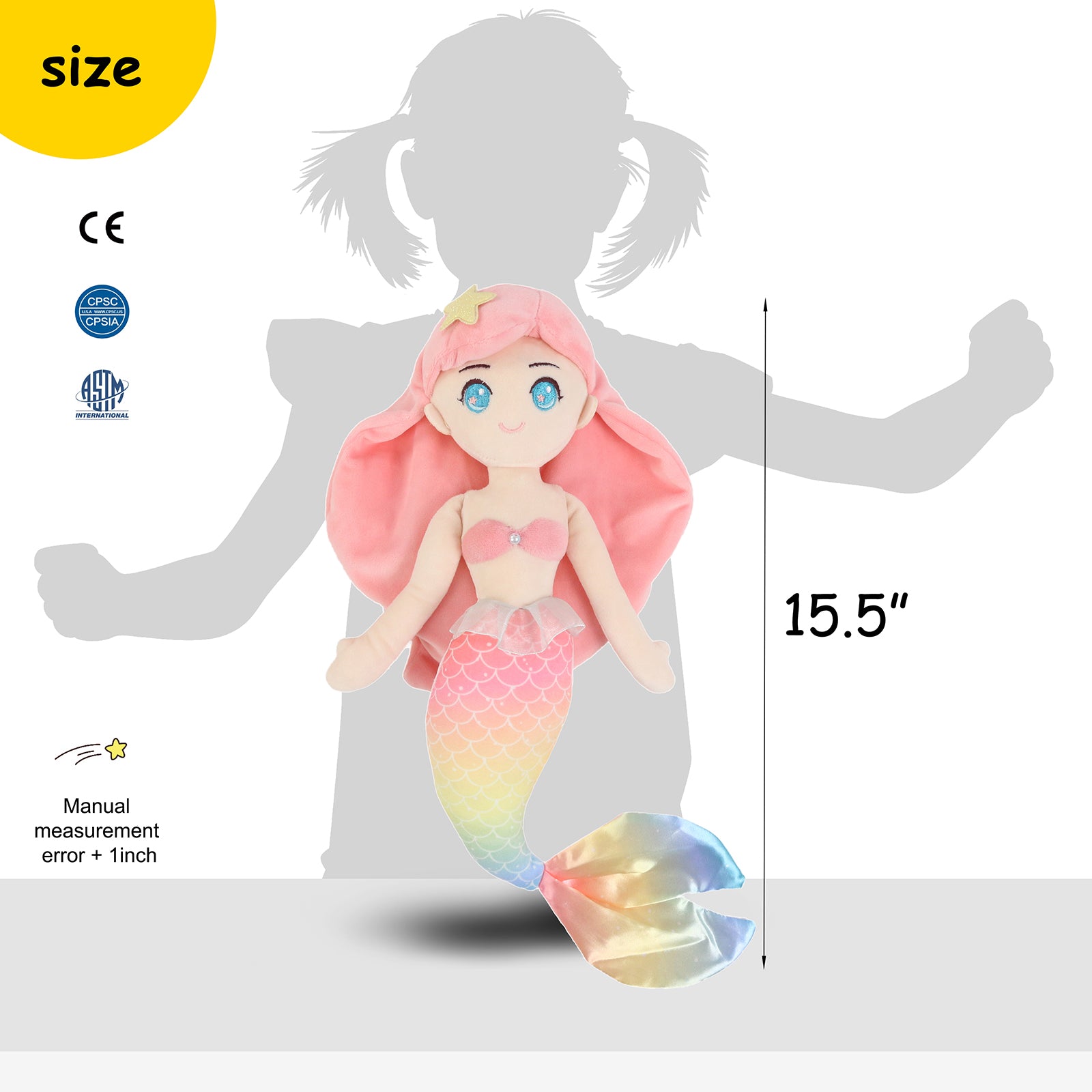 Athoinsu Stuffed Mermaid Princess Soft Doll Plush Toy, 15.5'' - Glow Guards