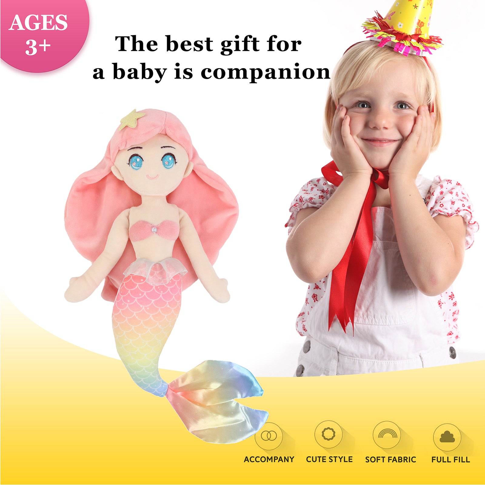 Athoinsu Stuffed Mermaid Princess Soft Doll Plush Toy, 15.5'' - Glow Guards