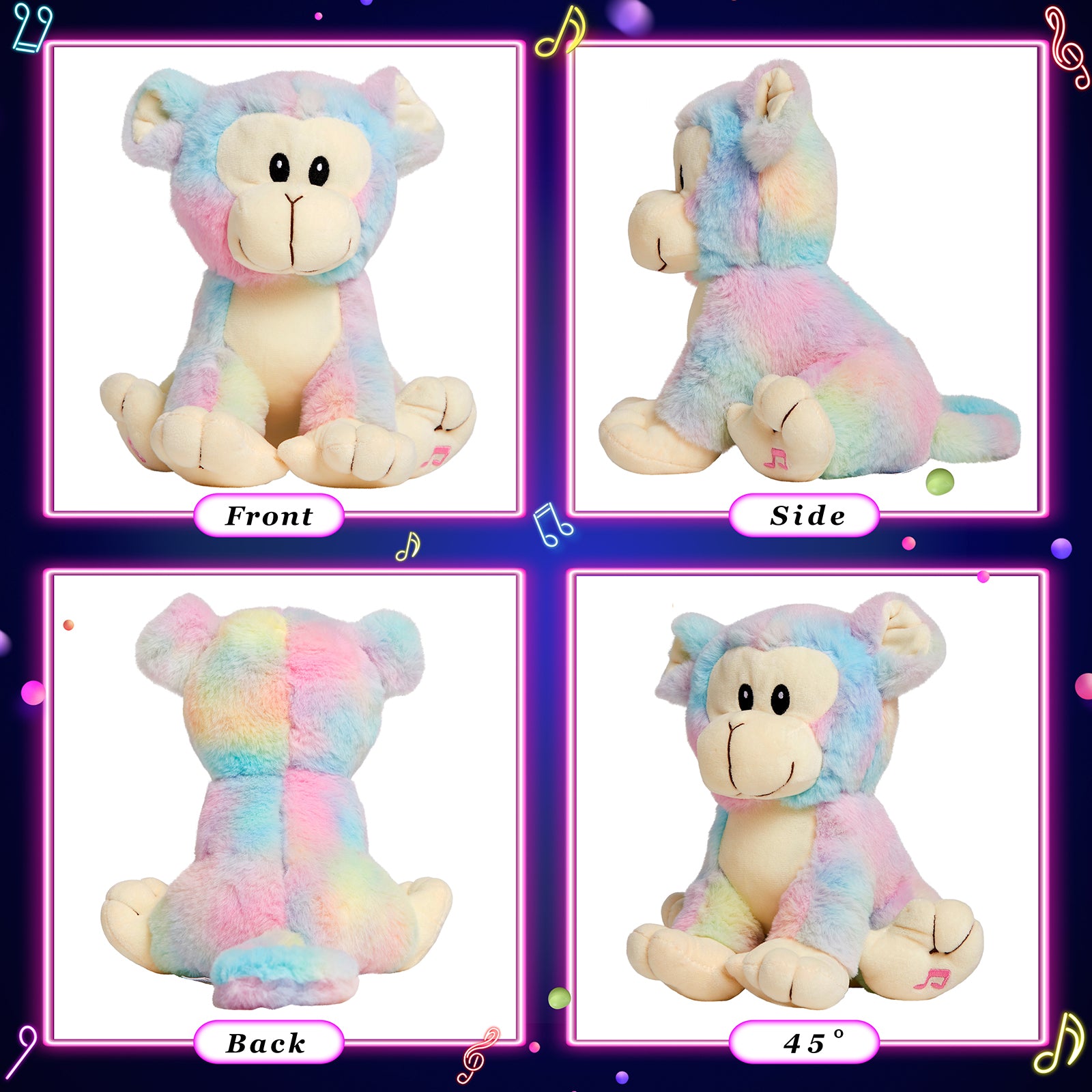 Glow Guards 10'' LED Rainbow Monkey Soft Plush Toy Light up Stuffed - Glow Guards