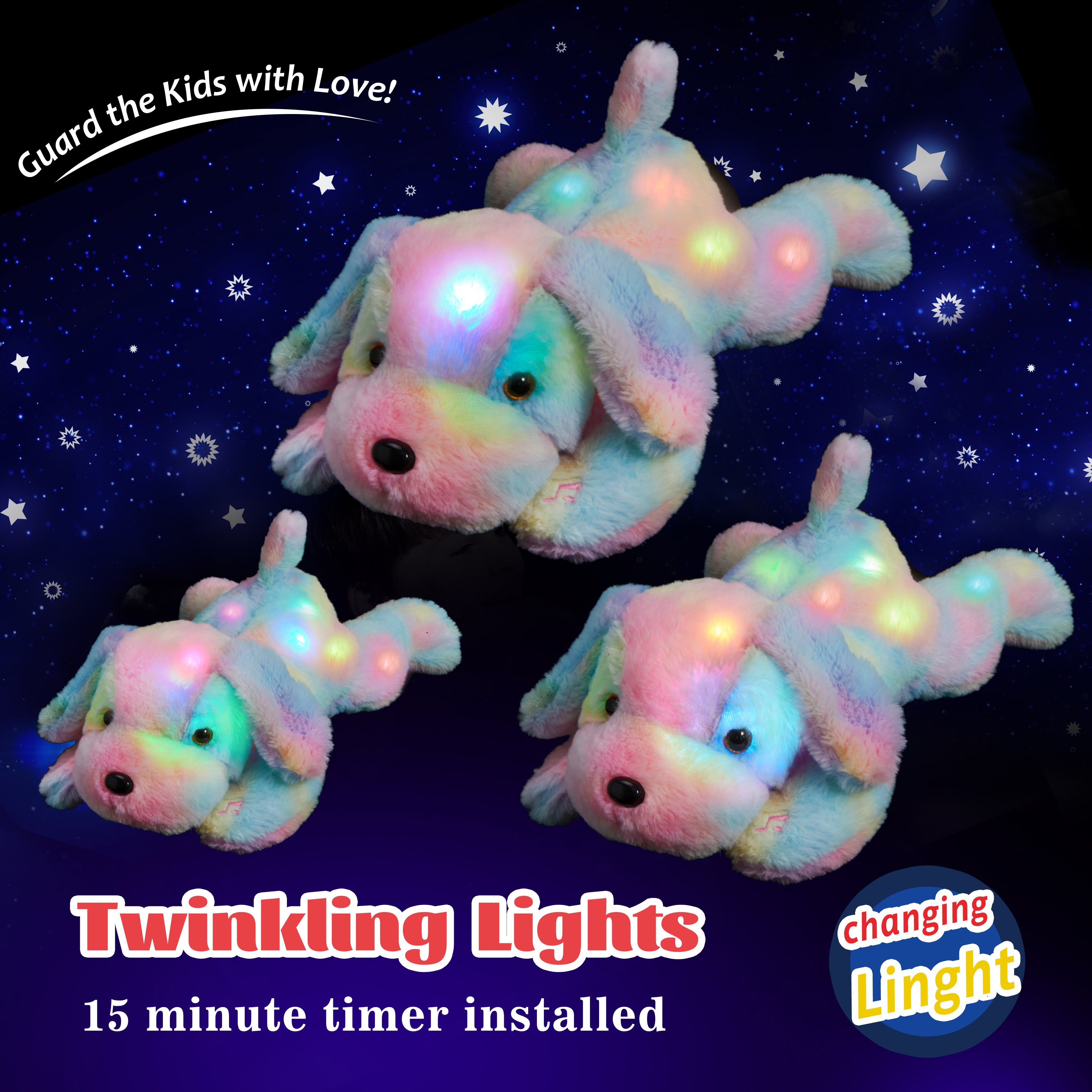 Glow Guards Glowing Rainbow Plush Dog Lop Ears Stuffed Light up Animals Soft - Glow Guards