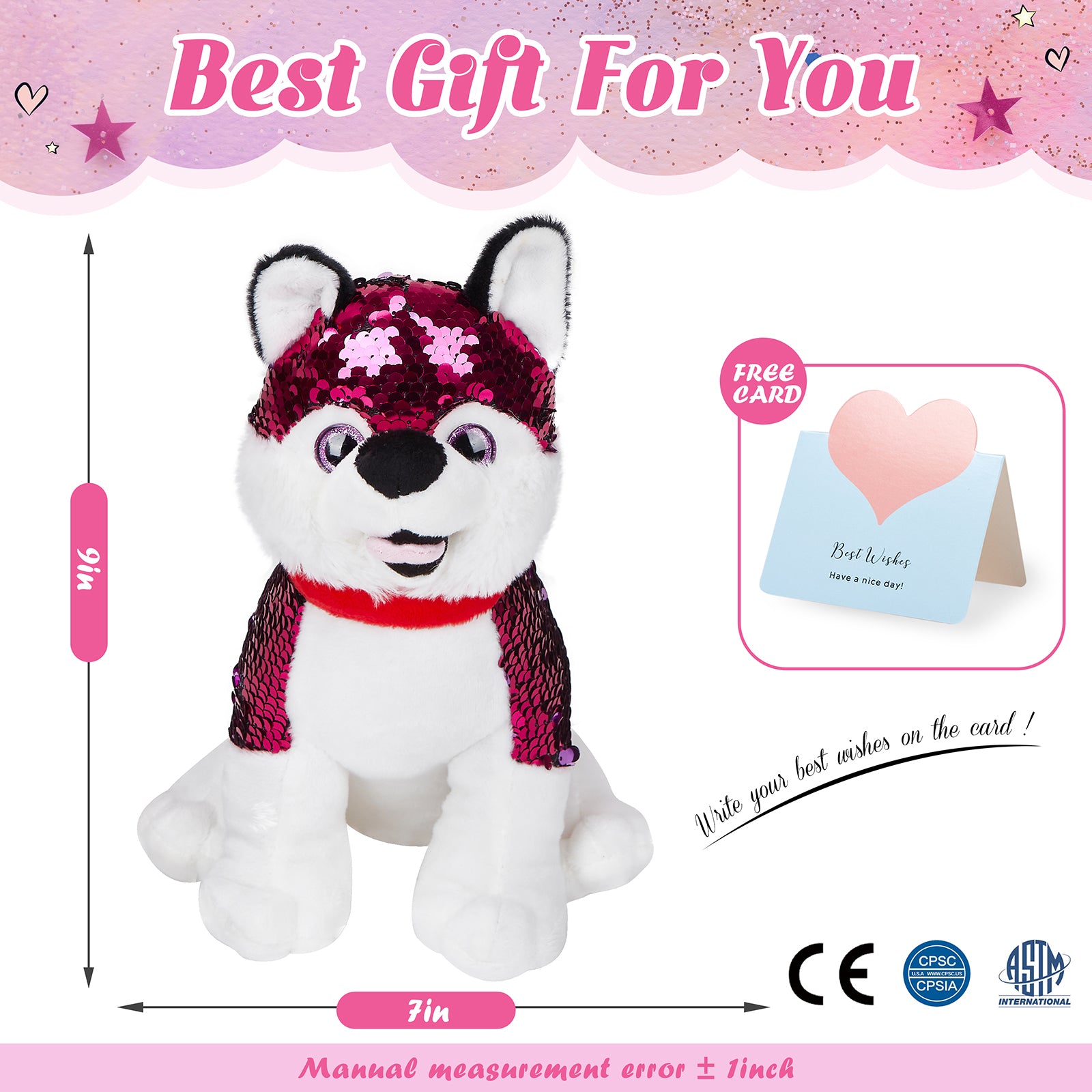 Athoinsu 9'' Flip Sequin Stuffed Husky Puppy Plush - Glow Guards