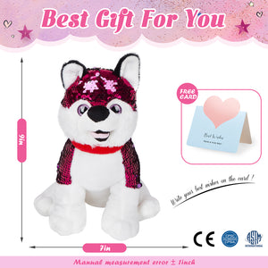 Athoinsu 9'' Flip Sequin Stuffed Husky Puppy Plush - Glow Guards