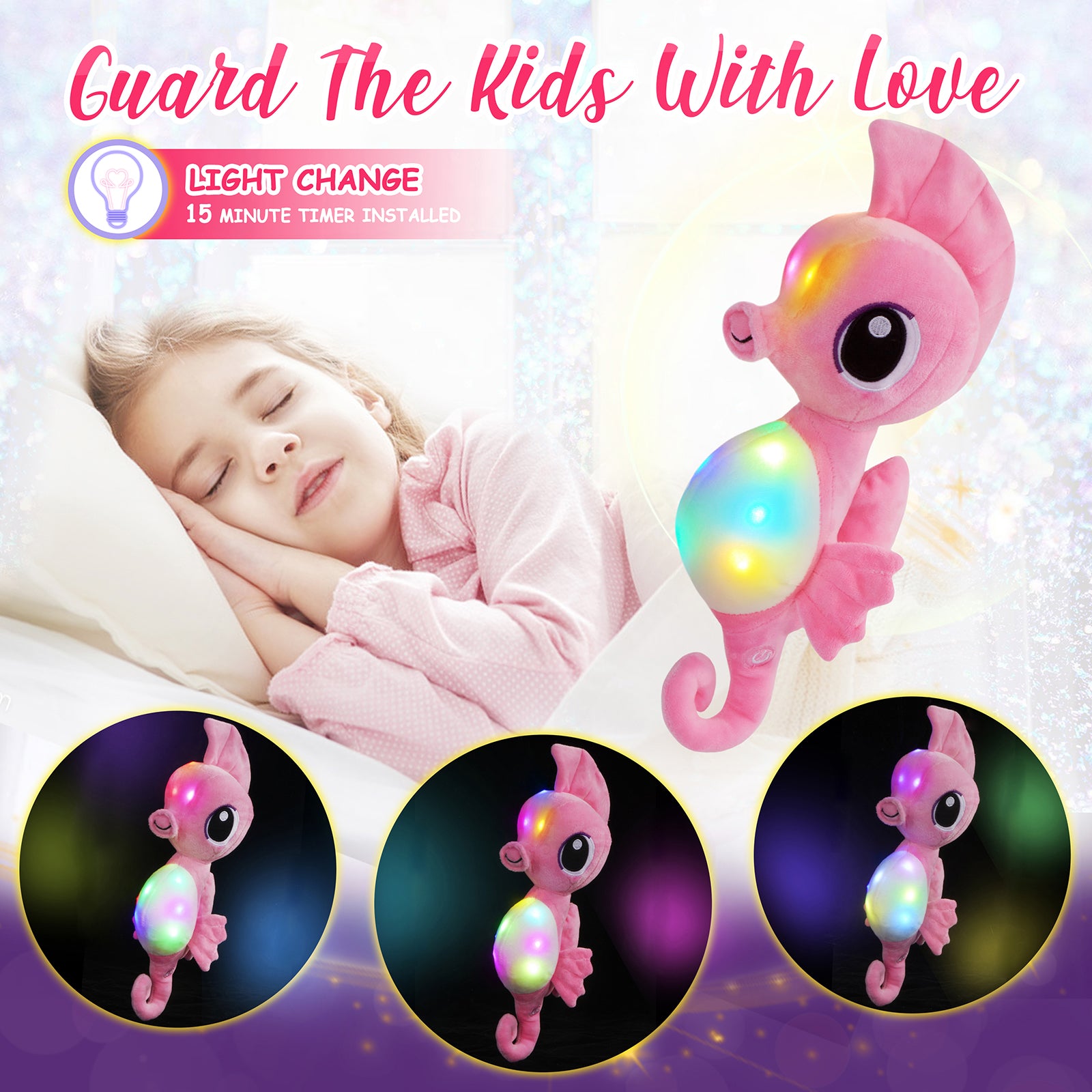 Athoinsu 15'' Light up Seahorse Stuffed Animals LED Ocean Life Soft Plush - Glow Guards