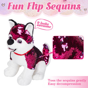Athoinsu 9'' Flip Sequin Stuffed Husky Puppy Plush - Glow Guards